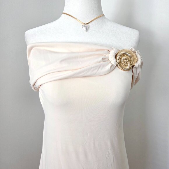 Peppermayo Illusion Maxi Dress Medium NWT Ivory Gold Shell Off Shoulder Bridal - Picture 3 of 15
